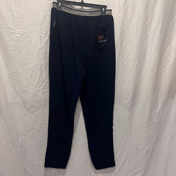 NWT VTG Y2K Nautica Sleepwear Pants Logo Navy Fleece Mens Size L - Picture 2 of 6